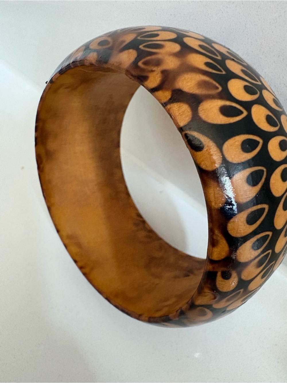 Wide Resin Bangle Bracelet in Black and Amber Pattern
